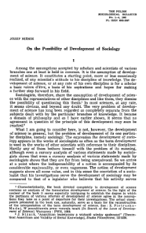 On the possibility of development of sociology