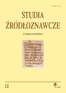 Studia Źródłoznawcze = Commentationes T. 52 (2014), Title pages, Contents