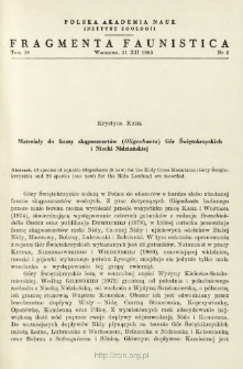 Materiały do fauny skąposzczetów (Oligochaeta) Gór Świętokrzyskich i Niecki Nidziańskiej