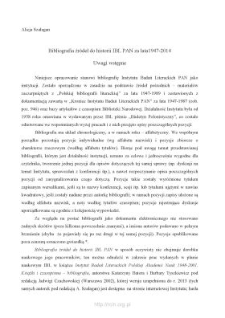 Bibliografia źródeł do historii IBL PAN za lata 1947-2013