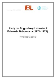 Listy do Bogusławy Latawiec i Edwarda Balcerzana (1971-1973)