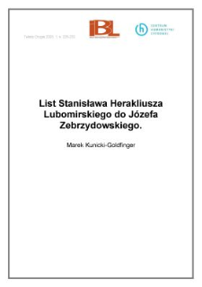 List Stanisława Herakliusza Lubomirskiego do Józefa Zebrzydowskiego