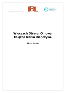 W oczach D&uuml;rera. O nowej książce Marka Bieńczyka