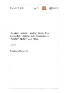 "Le vingt-un mai" - urodziny hrabiny Ireny Łubieńskiej. Obrazek z życia towarzyskiego Warszawy I połowy XIX wieku