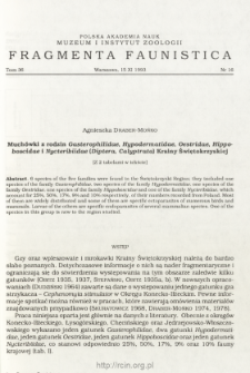 Much&oacute;wki z rodzin Gasterophillidae, Hypodermatidae, Oestridae, Hippoboscidae i Nycteribiidae (Diptera, Calyptrata) Krainy Świętokrzyskiej