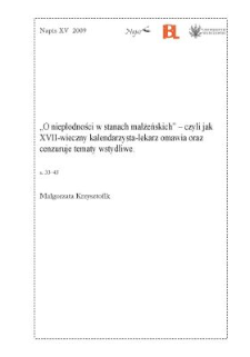 "O niepłodności w stanach małżeńskich" - czyli jak XVII-wieczny kalendarzysta-lekarz omawia oraz cenzuruje tematy wstydliwe