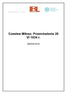 Czesław Miłosz. Przemówienie 20 VI 1934 r.