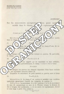 Sur les mouvements asymptotiques d'un point mat&eacute;riel mobile dans le champ des forces repoussantes
