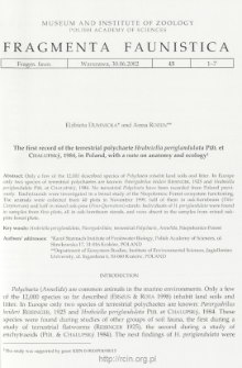 The first record of the terrestrial polychaete Hrabeiella periglandulata Pižl et Chalupsk&yacute;, 1984, in Poland, with a note on anatomy and ecology