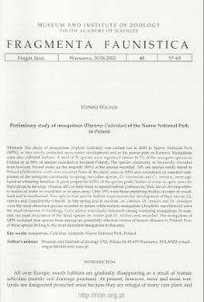 Preliminary study of mosquitoes (Diptera: Culicidae) of the Narew National Park in Poland