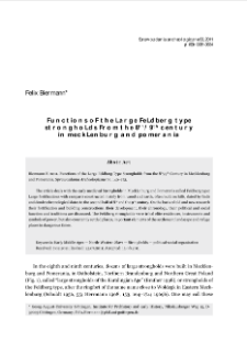 Functions of the Large Feldberg Type Strongholds from the 8th/9th Century in Mecklenburg and Pomerania