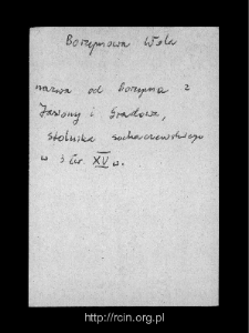 Borzym&oacute;wka. Files of Sochaczew district in the Middle Ages. Files of Historico-Geographical Dictionary of Masovia in the Middle Ages