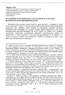Platonizm w matematyce a platonizm w naukach matematyczno-przyrodniczych