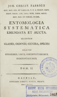 Entomologia systematica emendata et aucta : secundum classes, ordines, genera, species adjectis synonimis, locis, observationibus, descriptionibus. T. 2