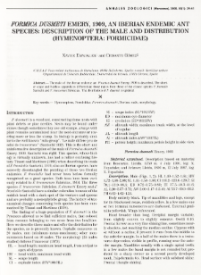 Formica dusmeti Emery,1909, an iberian endemic ant species: description of the male and distribution (Hymenoptera: Formicidae)