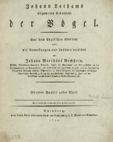 Johann Lathams allgemeine Uebersicht der Vögel. T. 2, cz. 1