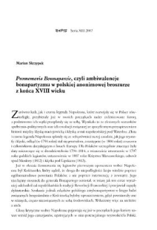 "Promemoria Bounaparcie", czyli ambiwalencje bonapartyzmu w polskiej anonimowej broszurzez końca XVIII wieku