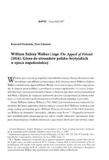 William Sidney Walker i jego "The Appeal of Poland" (1816). Glosa do stosunków polsko-brytyjskich w epoce napoleońskiej