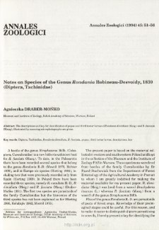 Notes on Species of the Genus Rondania Robineau-Desvoidy, 1830 (Diptera, Tachinidae)