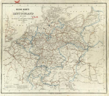 Reise - Karte von Deutschland mit Angabe der Eisenbahn - Post - und Dampfboot - Verbindungen und der Zollgrenzen