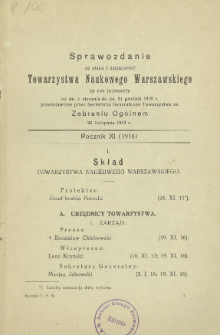 Rocznik Towarzystwa Naukowego Warszawskiego. R. 11 (1918)