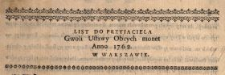 List Do Przyiaciela Gwoli Ustawy Obcych monet Anno 1762. W Warszawie