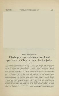 Fibula płytowa z dwiema tarczkami spiralnemi z Obry, w pow. babimojskim