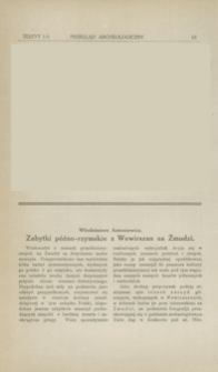 Zabytki p&oacute;źno-rzymskie z Wewirszan na Żmudzi