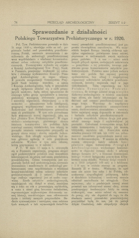 Sprawozdanie z działalności Polskiego Towarzystwa Prehistorycznego w r. 1920