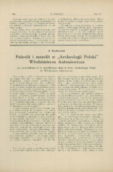 Paleolit i mezolit w "Archeologji Polski" Włodzimierza Antoniewicza
