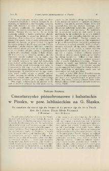 Cmentarzysko p&oacute;źnobronzowe i halsztackie w Piasku, w pow. lublinieckim na G. Śląsku