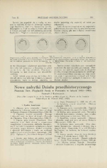Nowe nabytki Działu Przedhistorycznego Muzeum Tow. Przyjaci&oacute;ł Nauk w Poznaniu w latach 1922-1925