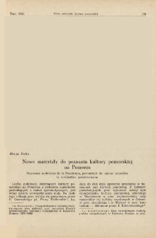 Nowe materiały do poznania kultury pomorskiej na Pomorzu