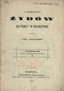 O skierowaniu Żyd&oacute;w ku pracy w rolnictwie