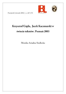 Krzysztof Gajda, Jacek Kaczmarski w świecie tekstów. Poznań 2003