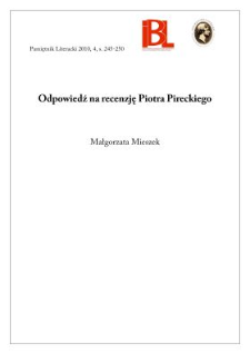 Odpowiedź na recenzję Piotra Pireckiego