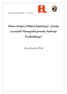 Glosa o książce Elżbiety Janickiej pt. „Sztuka czy naród? Monografia pisarska Andrzeja Trzebińskiego”