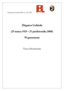 Zbigniew Goliński (25 marca 1925 &ndash; 27 października 2008). Wspomnienie