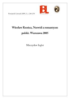 Wiesław Rzońca, Norwid a romantyzm polski. Warszawa 2005