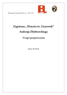 Zaginiona &bdquo;Historia św. Genowefy&rdquo; Andrzeja Zbylitowskiego. Uwagi i przypuszczenia