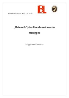 &bdquo;Dziennik&rdquo; jako Gombrowiczowska menippea