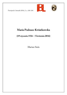 Maria Podraza-Kwiatkowska (19 stycznia 1926 - 5 kwietnia 2016)