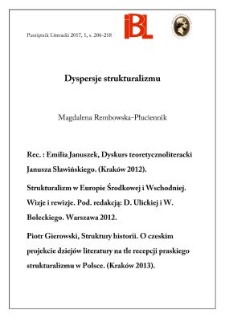 Dyspersje strukturalizmu. Rec.: Emilia Januszek, Dyskurs teoretycznoliteracki Janusza Sławińskiego. (Krak&oacute;w 2012). &ndash; Strukturalizm w Europie Środkowej i Wschodniej. Wizje i rewizje. Pod redakcją Danuty Ulickiej i Włodzimierza Boleckiego. Warszawa 2012.