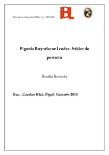 Pigonia listy własne i cudze. Szkice do portretu. Rec.: Czesław Kłak, Pigoń. Rzesz&oacute;w 2013