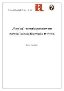 „Niepokój” – niemal zapomniany tom poetycki Tadeusza Różewicza z 1947 roku