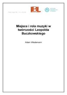 Miejsce i rola muzyki w twórczości Leopolda Buczkowskiego