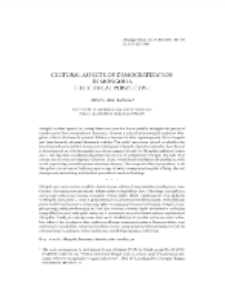 Cultural Aspects of Democratization in Mongolia - the Ethical Perspective