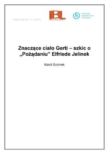 Znaczące ciało Gerti &ndash; szkic o "Pożądaniu" Elfriede Jelinek