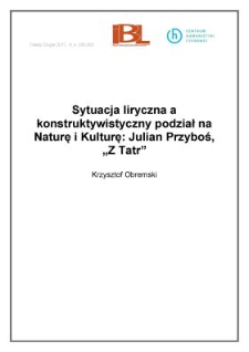 Sytuacja liryczna a konstruktywistyczny podział na Naturę i Kulturę: Julian Przyboś, "Z Tatr"