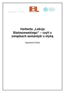 Herberta "Lekcja Białoszewskiego" &ndash; czyli o związkach semantyki z etyką